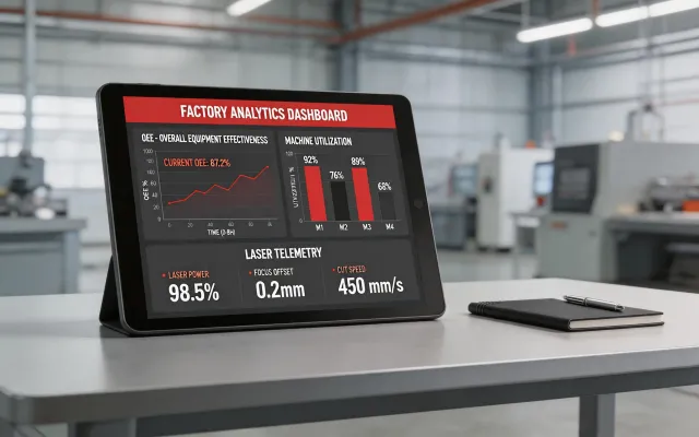ByCockpit OEE analytics dashboard on tablet showing machine utilization