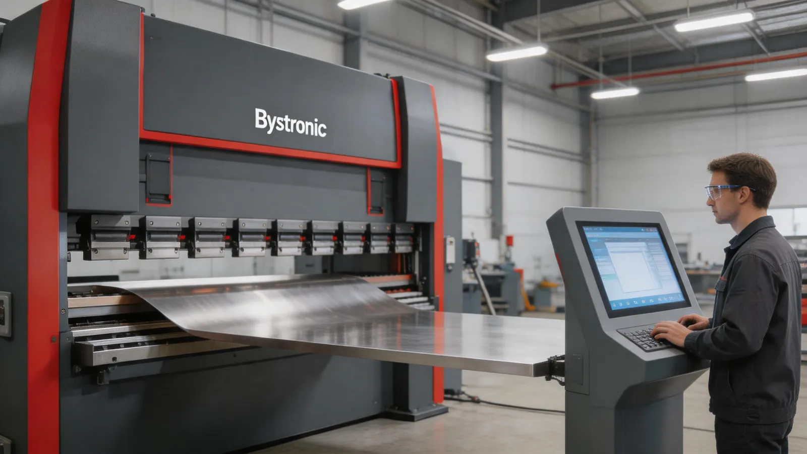 Bystronic Xpert Pro CNC press brake bending stainless steel sheet with laser angle measurement
